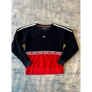 Tommy Hilfiger Sport Red White Blue Velvet Crewneck Sweater XS